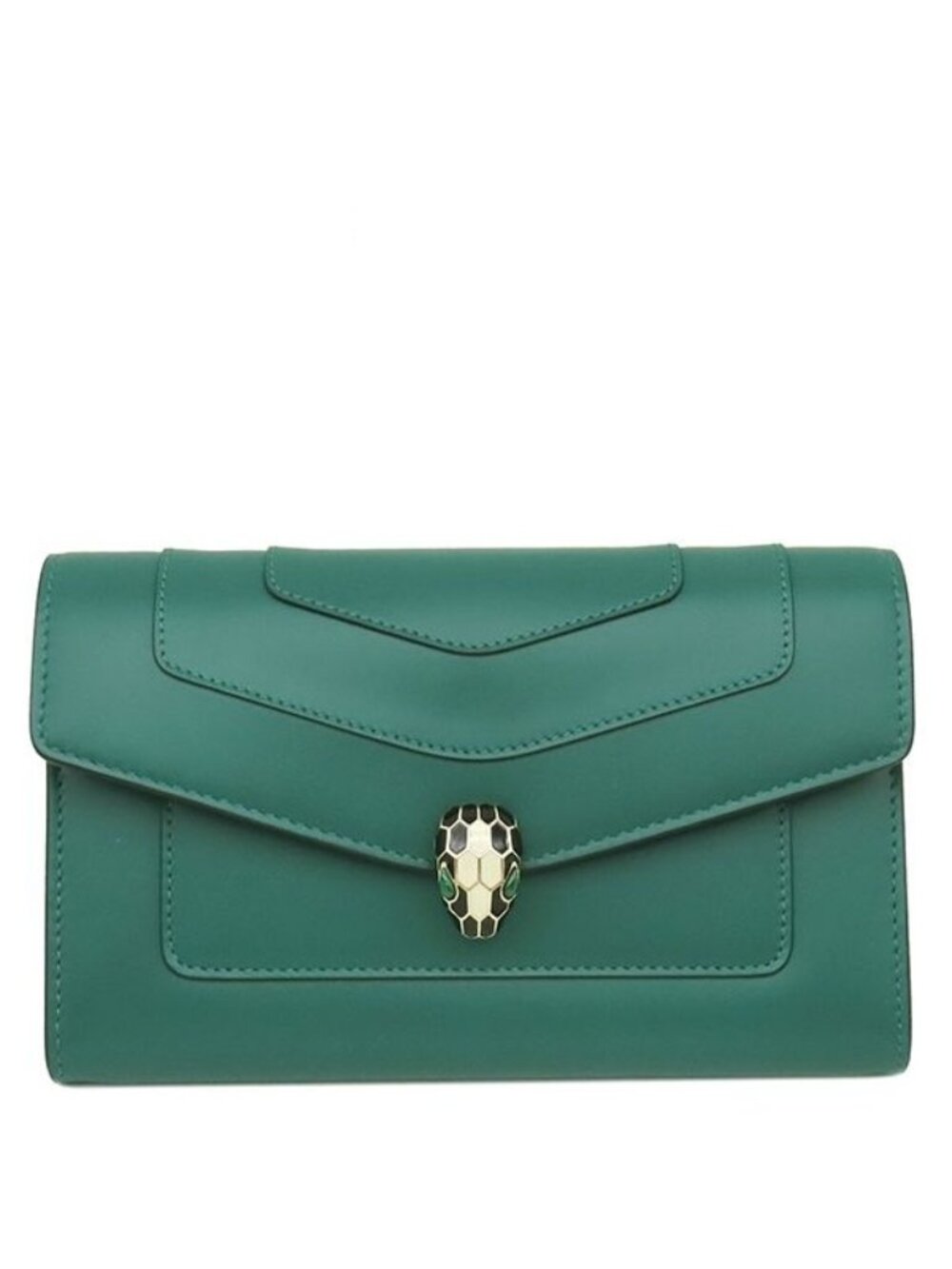 Bvlgari Wallet Serpenti Forever Large Calfskin Green Gold Bifold Billfold